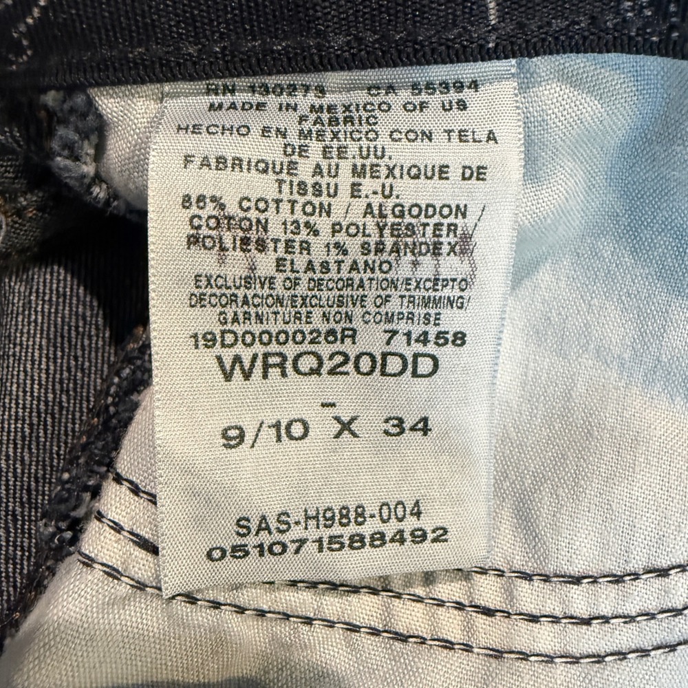 Wrangler Q-Baby Jeans Womens 9/10 x 34 Dark Wash Bootcut Ultimate Riding WRQ20DD - Picture 9 of 10